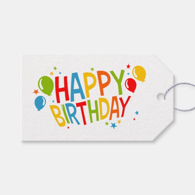 SImple Happy Birthday Gift Tag with Balloons (Front (Horizontal))