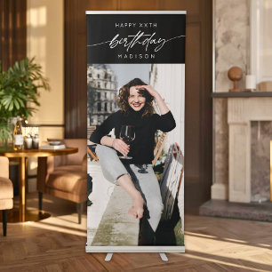Simple Happy Birthday Party Any Age Photo Script Retractable Banner