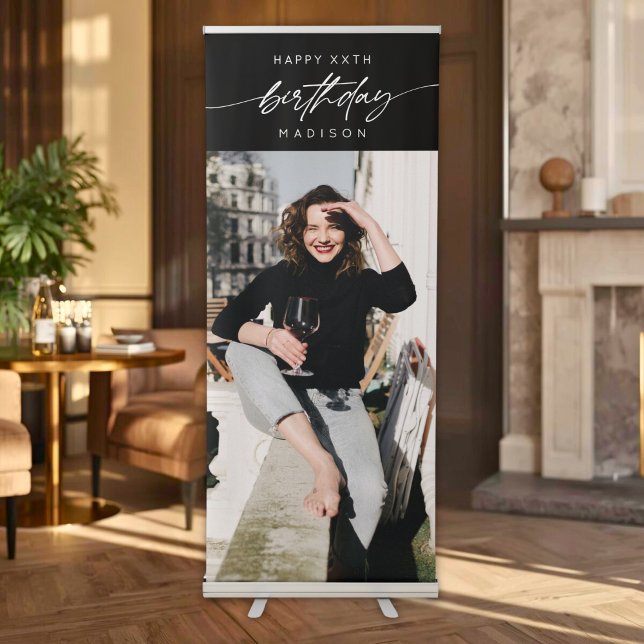 Simple Happy Birthday Party Any Age Photo Script Retractable Banner (Creator Uploaded)
