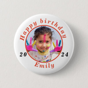 Simple happy birthday Photo name age Button