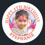 Simple happy birthday Photo name Classic Round Sticker<br><div class="desc">Simple happy birthday Photo name</div>