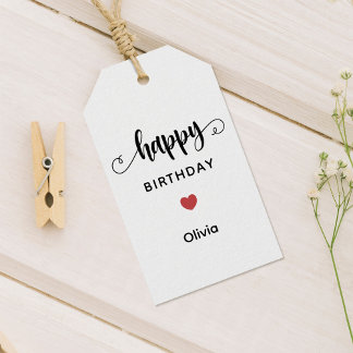 Simple Happy Birthday Tag, Heart Graphic Gift Tags
