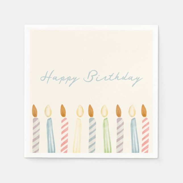 Simple “Happy Birthday” with Candles Party Napkins (Front)