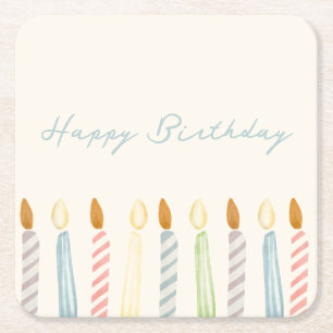 Simple “Happy Birthday” with Candles Party Square Paper Coaster