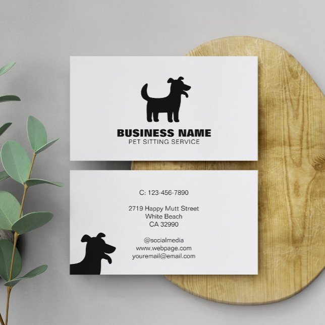 Simple Happy Dog Silhouette Logo Pet Service Business Card (Creator Uploaded)
