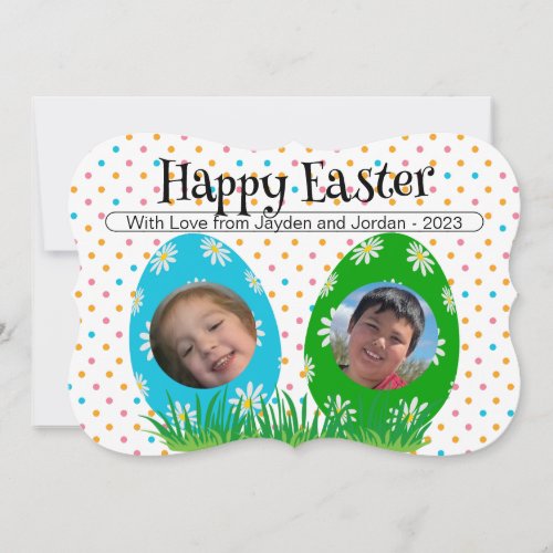 Simple Happy Easter Photo Flower Eggs x2 Card