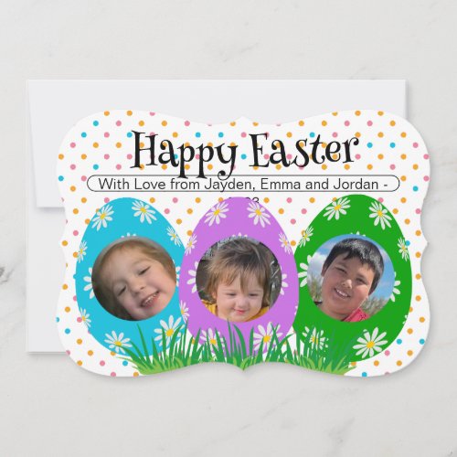 Simple Happy Easter Photo Flower Eggs x3 Card