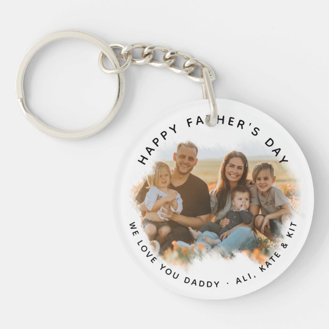 Simple Happy Father's Day Family Photo Keychain (Front)