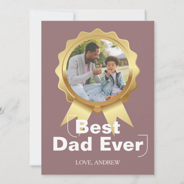 Simple Happy father's day, gold medal & Photo Holiday Card (Front)
