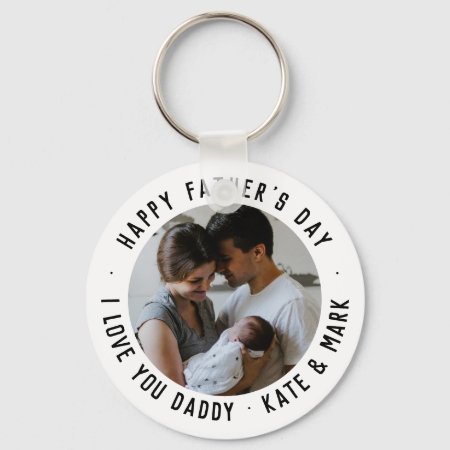 Simple Happy Father's Day Love You Daddy Photo Keychain