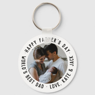 Simple Happy Father's Day World's Best Dad Photo Keychain