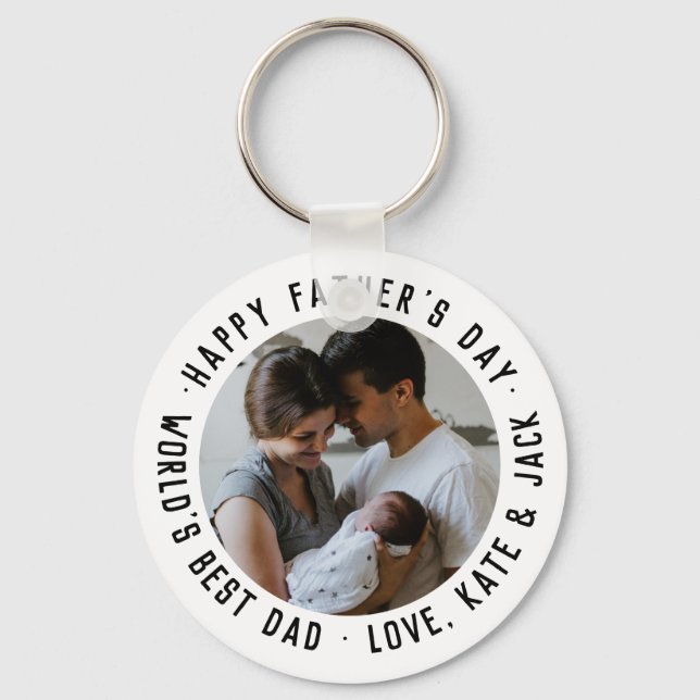 Simple Happy Father's Day World's Best Dad Photo Keychain (Front)