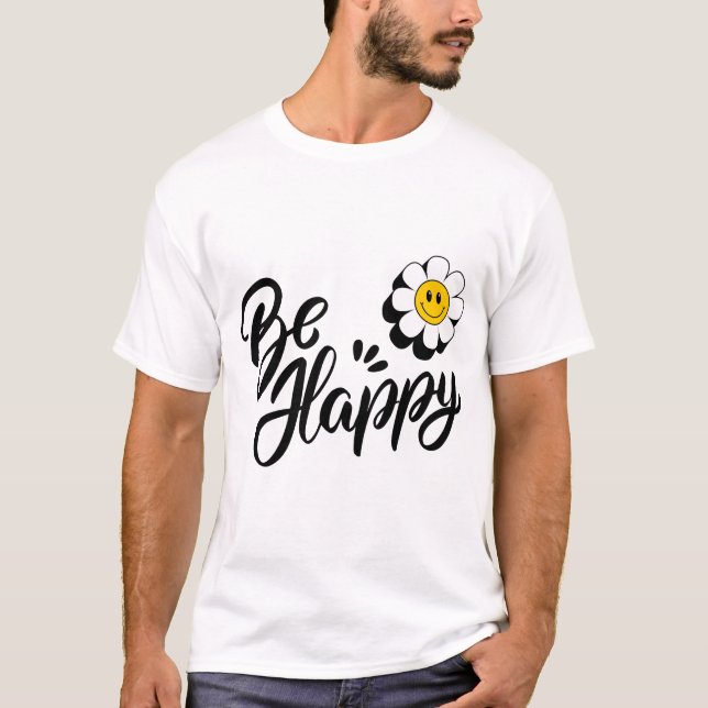 Simple Happy Flower - Good Vibes Smile Design T-Shirt (Front)