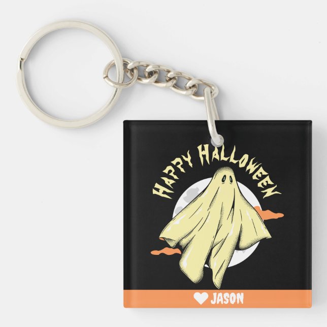 Simple Happy Halloween boo spooky ghost Keychain (Front)