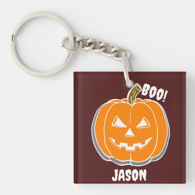 Simple Happy Halloween boo spooky pumpkin Keychain (Front)