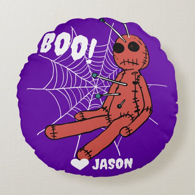Simple Happy Halloween boo spooky voodoo doll Round Pillow (Front)