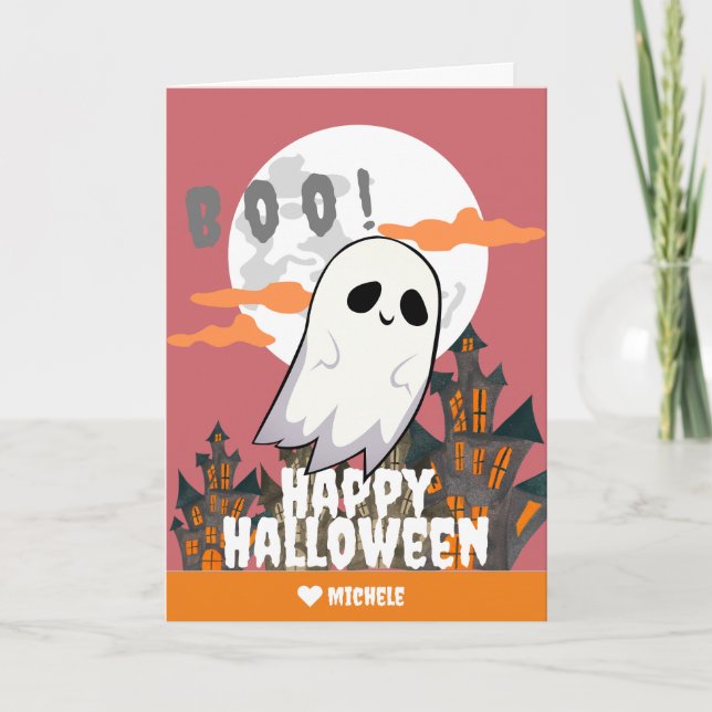 Simple Happy Halloween ghost family and friends Card (Front)