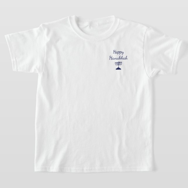 Simple Happy Hanukkah Blue Menorah  T-Shirt (Laydown)