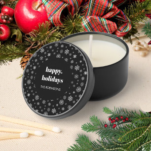 Simple Happy Holidays Black and White Snowflake Mini Candle Favors