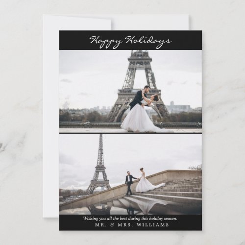 Simple Happy Holidays Black White Photo Collage Holiday Card