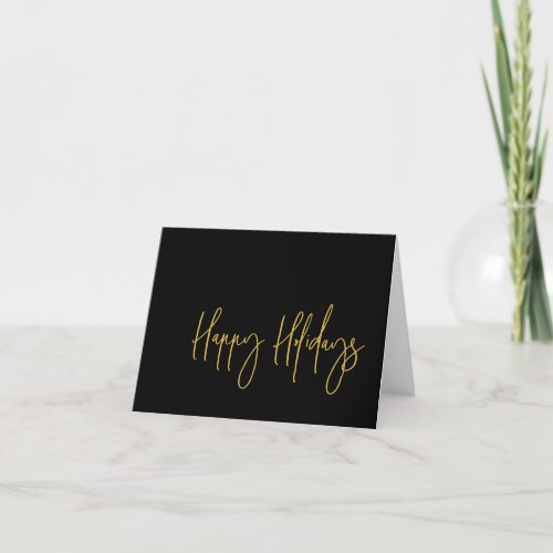 Simple Happy Holidays Business Logo Black Gold Holiday Card