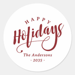 Simple Happy Holidays Calligraphy Script Classic Round Sticker