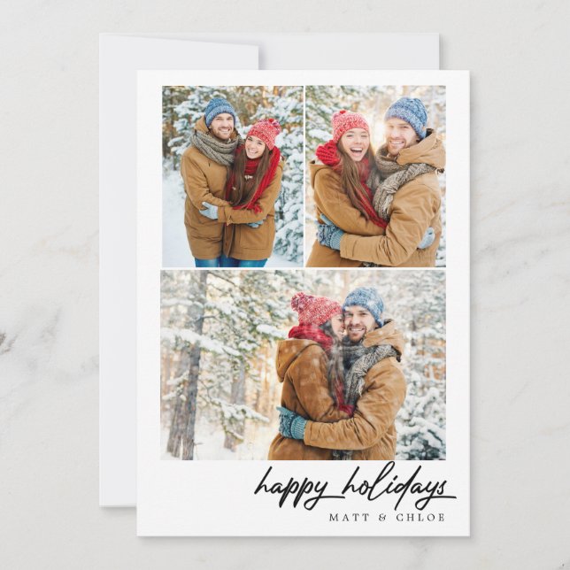 Simple Happy Holidays Christmas Multi Photo Card (Front)