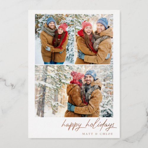Simple Happy Holidays Christmas Multi_Photo Foil Holiday Card
