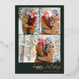 Simple Happy Holidays Christmas Multi-Photo Foil Invitation