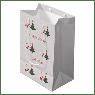 Simple Happy Holidays Christmas Tree and Reindeer Medium Gift Bag