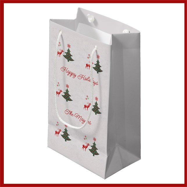 Simple Happy Holidays Christmas Tree and Reindeer Small Gift Bag (Creator Uploaded)
