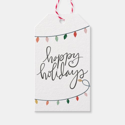 Simple Happy Holidays Colorful String of Lights Gift Tags