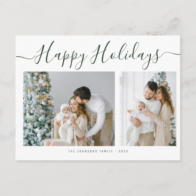 Simple Happy Holidays Family Photo Christmas Postcard (Front)