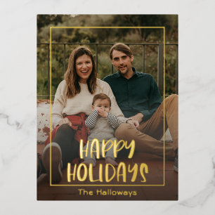 Simple Happy Holidays Framed Photo Gold Foil Holiday Postcard