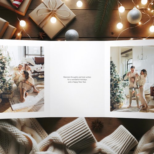 Simple Happy Holidays Minimal Photo Tri_Fold Holiday Card