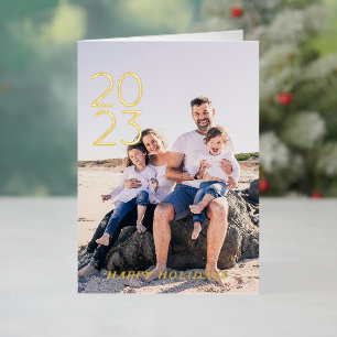 Simple Happy Holidays New Year 8 Photo Folded Foil Holiday Card