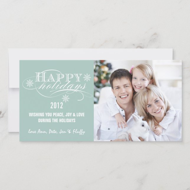SIMPLE HAPPY HOLIDAYS PHOTO CARD MINT GREEN (Front)