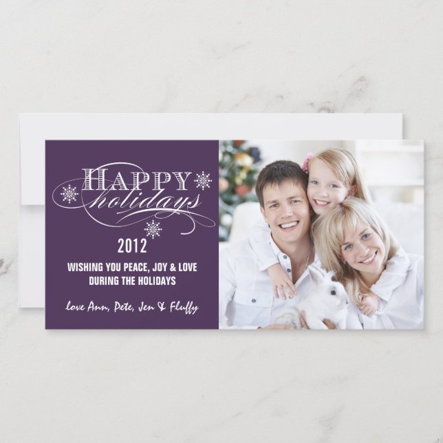 SIMPLE HAPPY HOLIDAYS PHOTO CARDS PURPLE (Front)