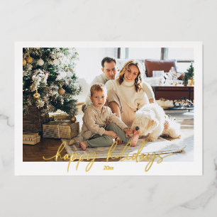 Simple Happy Holidays Photo Foil Christmas Card
