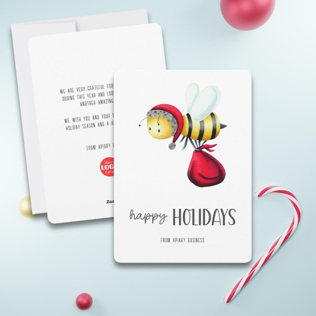 Simple Happy Holidays Santa Bee Apiary Business Holiday Card (Creator Uploaded)