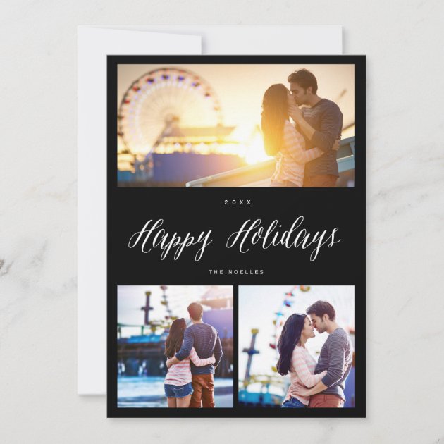 Simple Happy Holidays Script Photo Collage Card