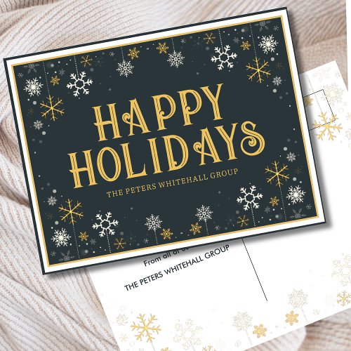 Simple Happy Holidays Snowflake Gold Blue Business Postcard