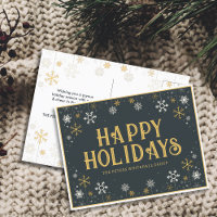 Simple Happy Holidays Snowflake Gold Blue Business