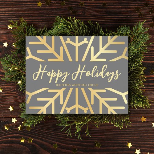 Simple Happy Holidays snowflake gold business  Card