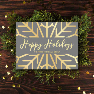 Simple Happy Holidays snowflake gold business Postcard