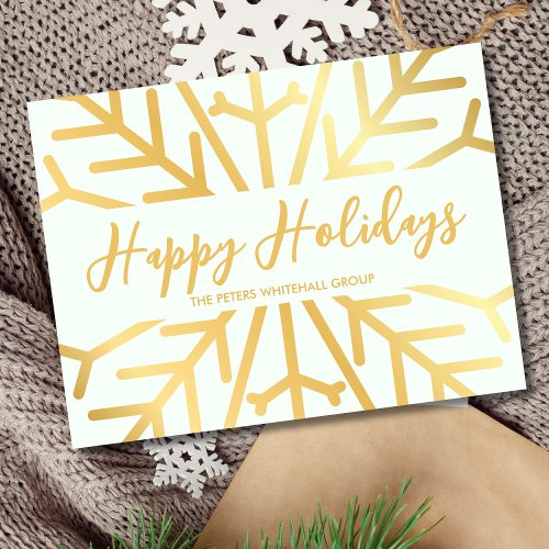 Simple Happy Holidays Snowflake Gold Business Postcard
