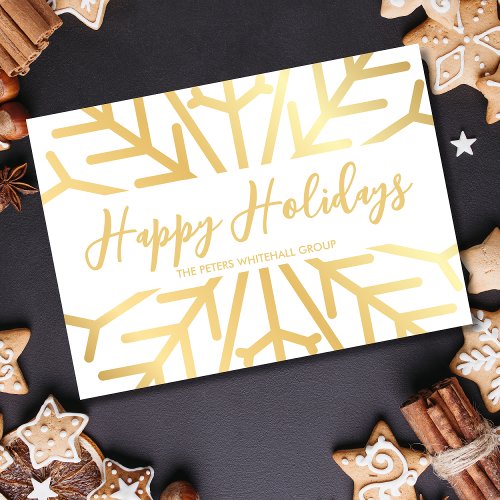 Simple Happy Holidays snowflake gold business Thank You Card