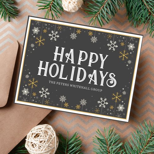 Simple Happy Holidays Snowflake Gold Gray Business Postcard