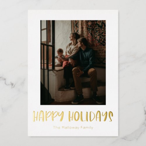 Simple Happy Holidays Vertical Single Photo Gold Foil Holiday Card