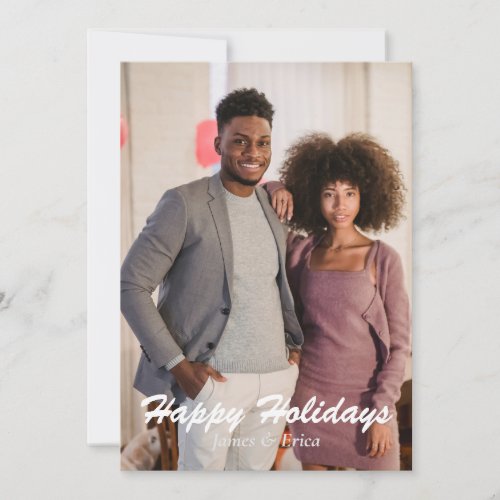 Simple Happy Holidays Vertical Two Photo Holiday Card